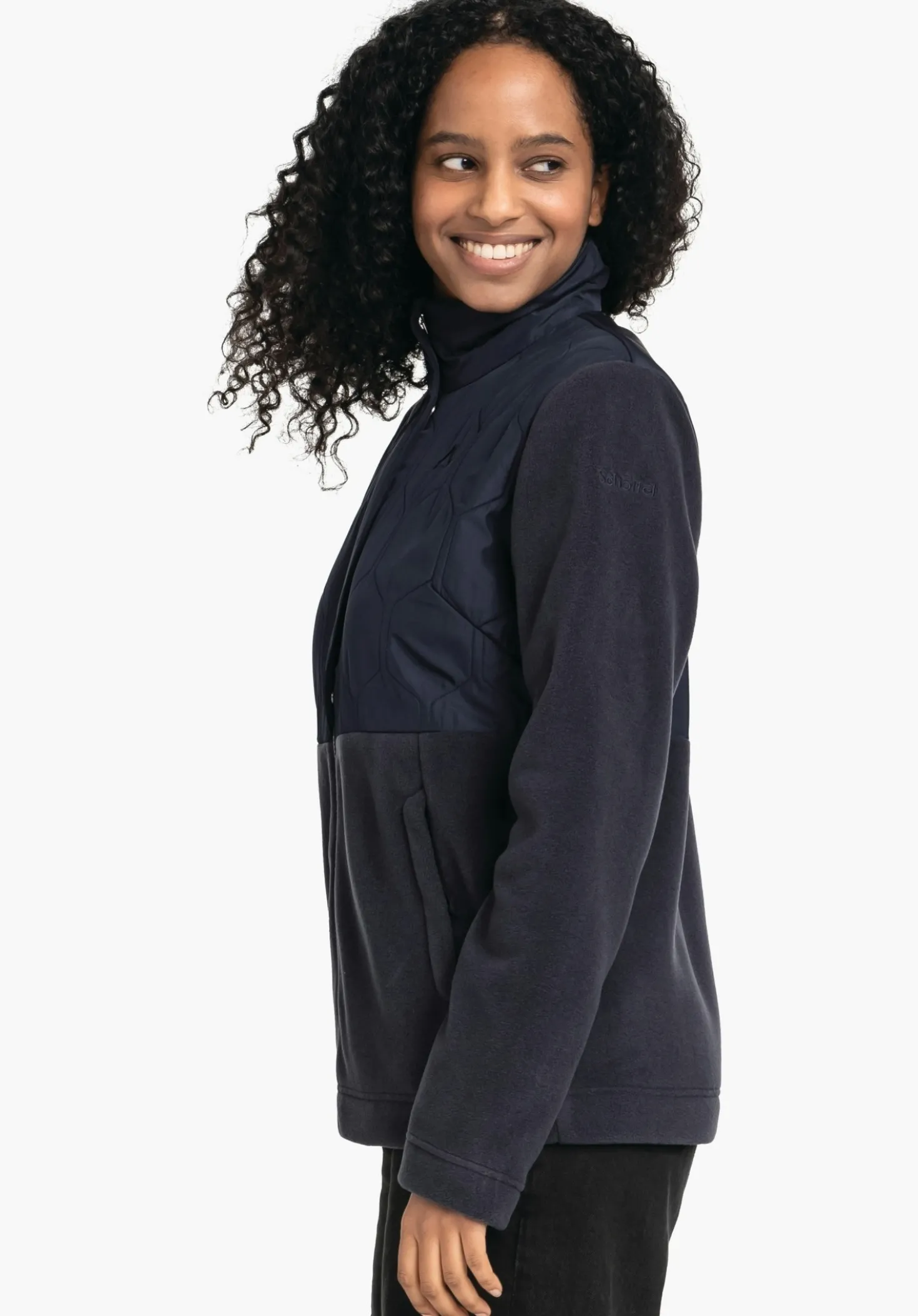 Fleece Jacke mit Materialmix & Ziersteppung