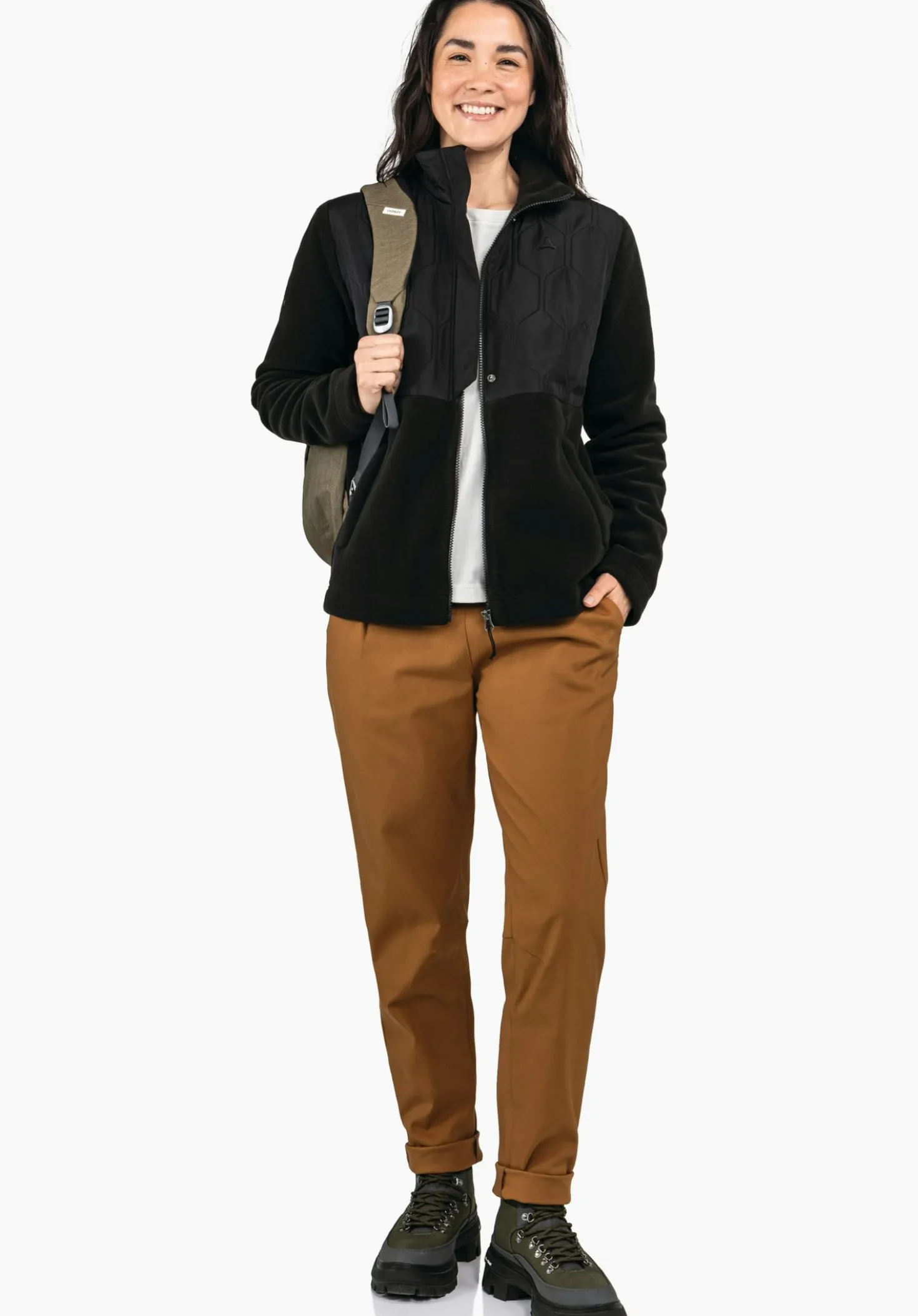 Fleece Jacke mit Materialmix & Ziersteppung