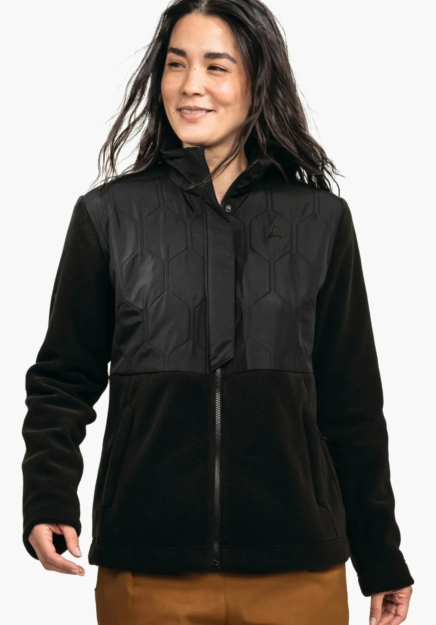 Fleece Jacke mit Materialmix & Ziersteppung